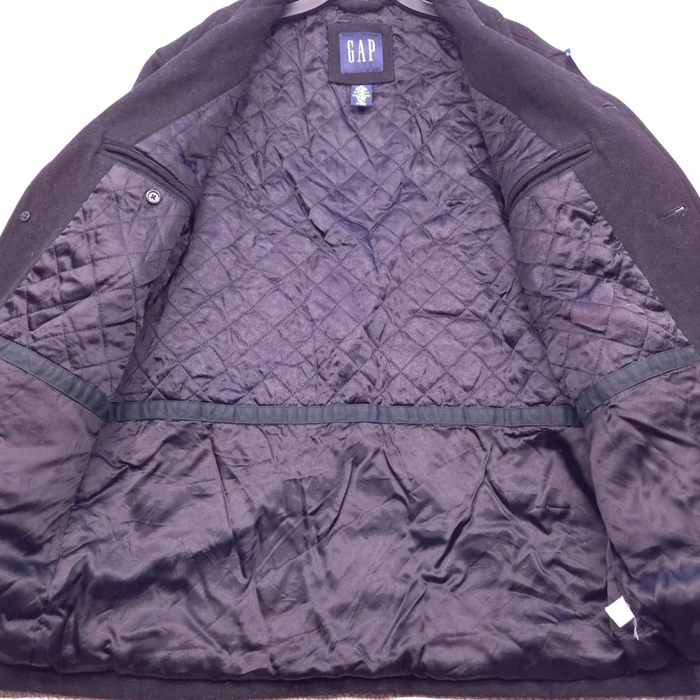 Gap Wool-Blend Three Button Topcoat Black‎ Quilted Lined Mens Medium